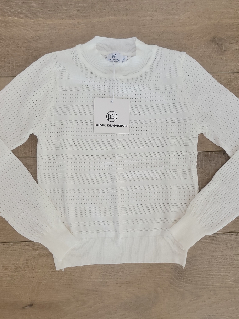 ​NWT White Pointelle Open Knit Sweater Small Crochet Style Crewneck